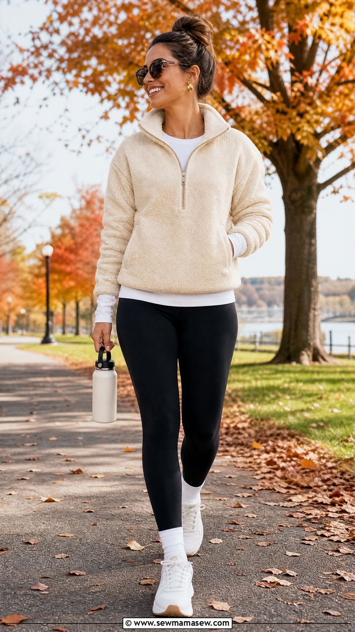 Fleece half zip and brushed leggings - 25 Postpartum gym outfit ideas