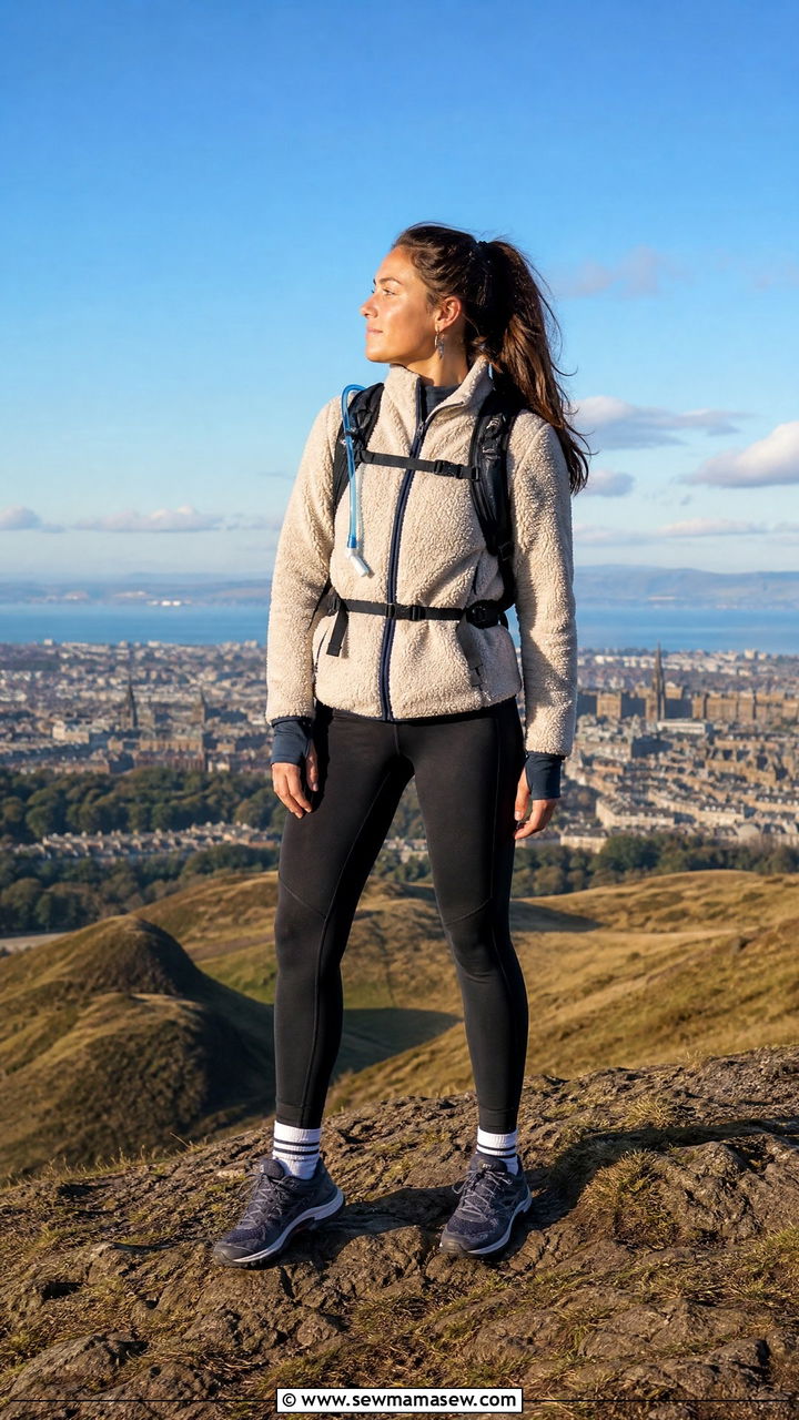 Fleece jacket and hiking tights - 30 Edinburgh outfit ideas