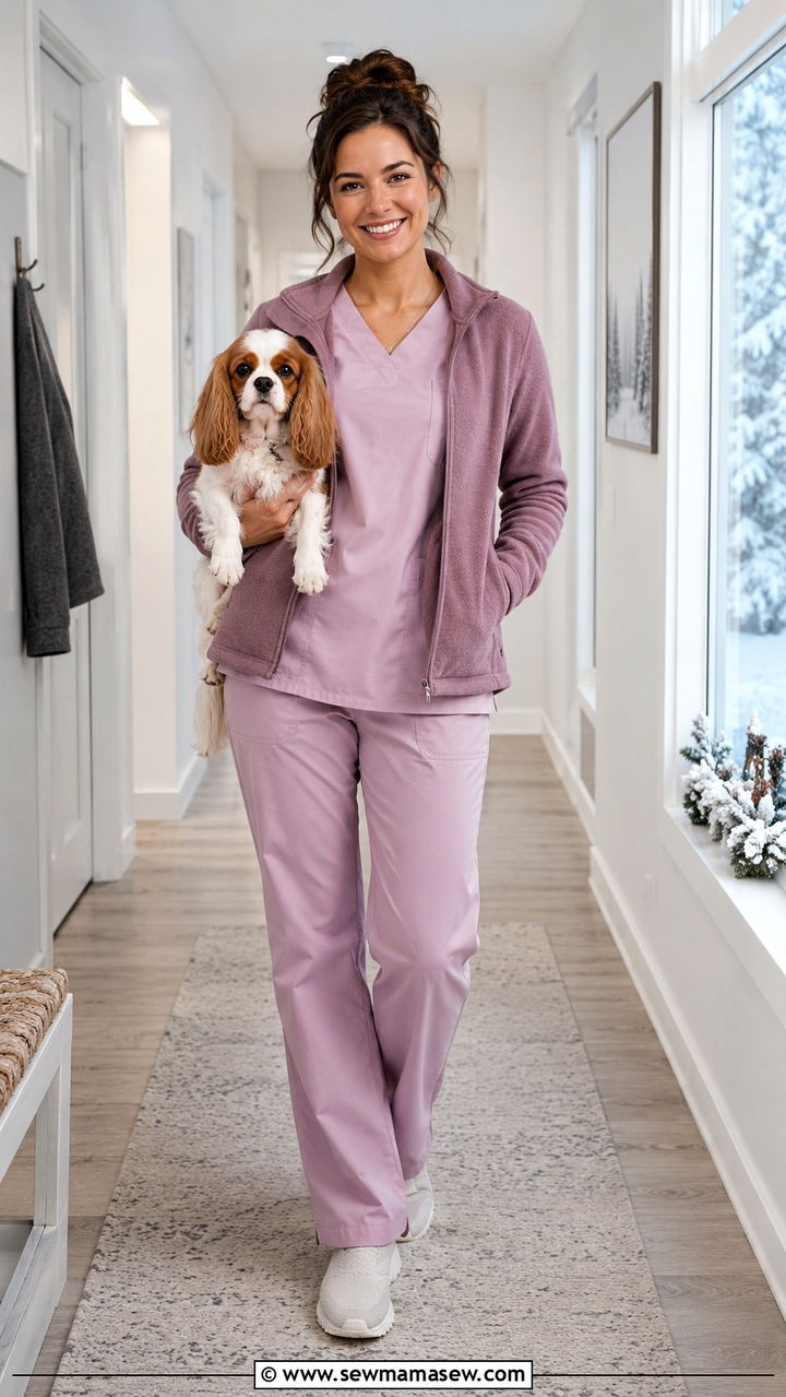 Fleece jacket over scrub set - 25 Vet tech outfit ideas
