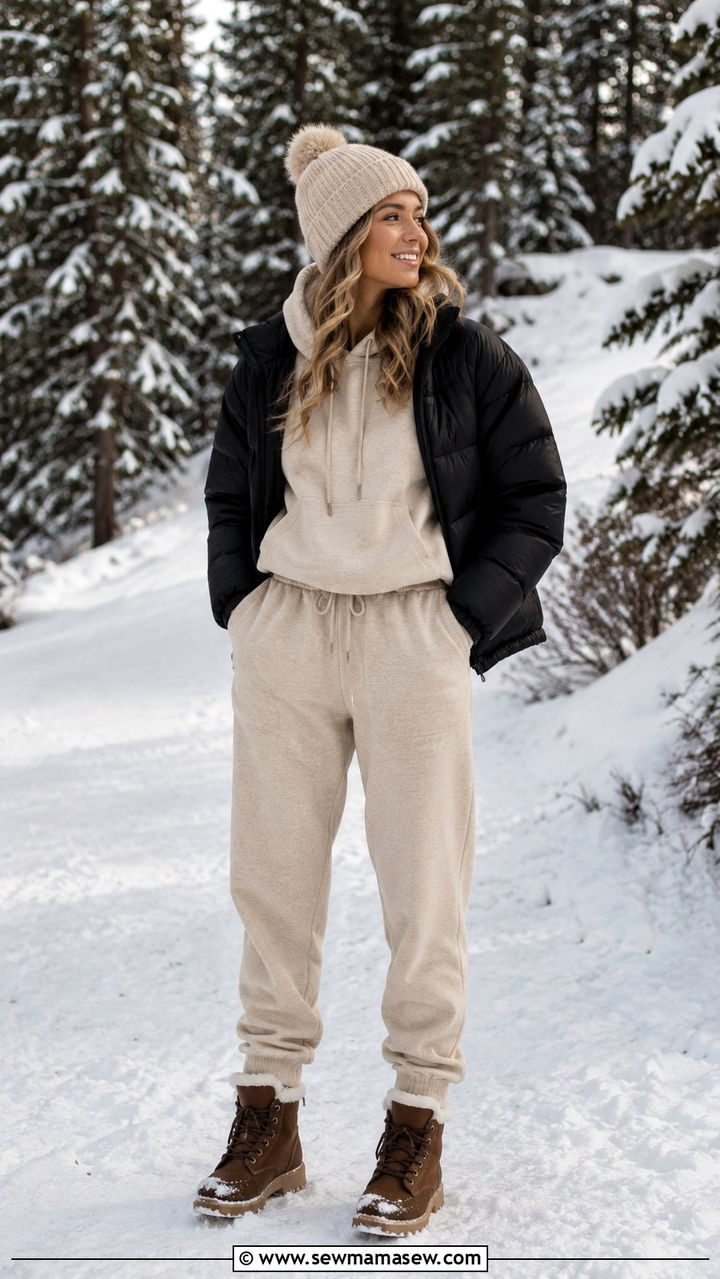 Fleece joggers with hoodie and boots - 30 casual joggers outfits