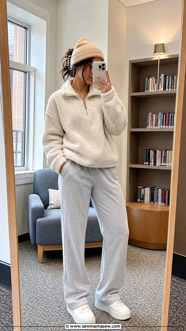 Fleece pullover with straight leg sweatpants - 30 College study session outfit ideas