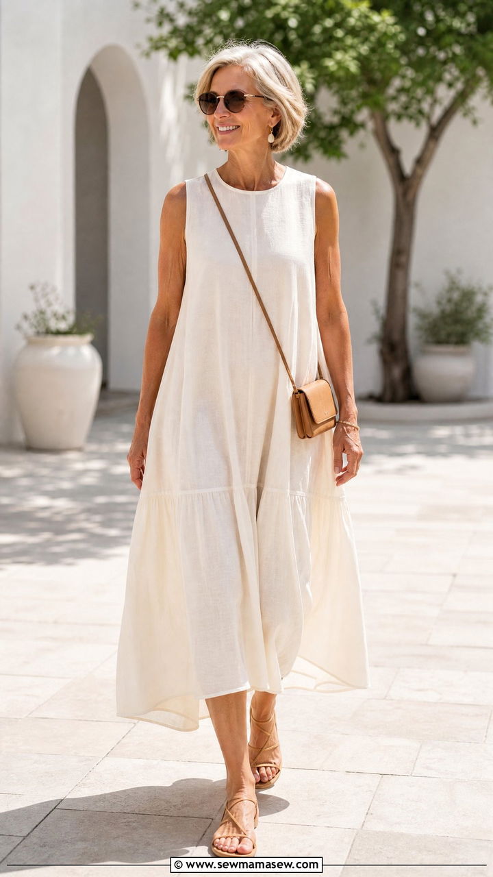 Floaty Tent Dress With Flat Sandals - 30 Summer capsule wardrobe over 50