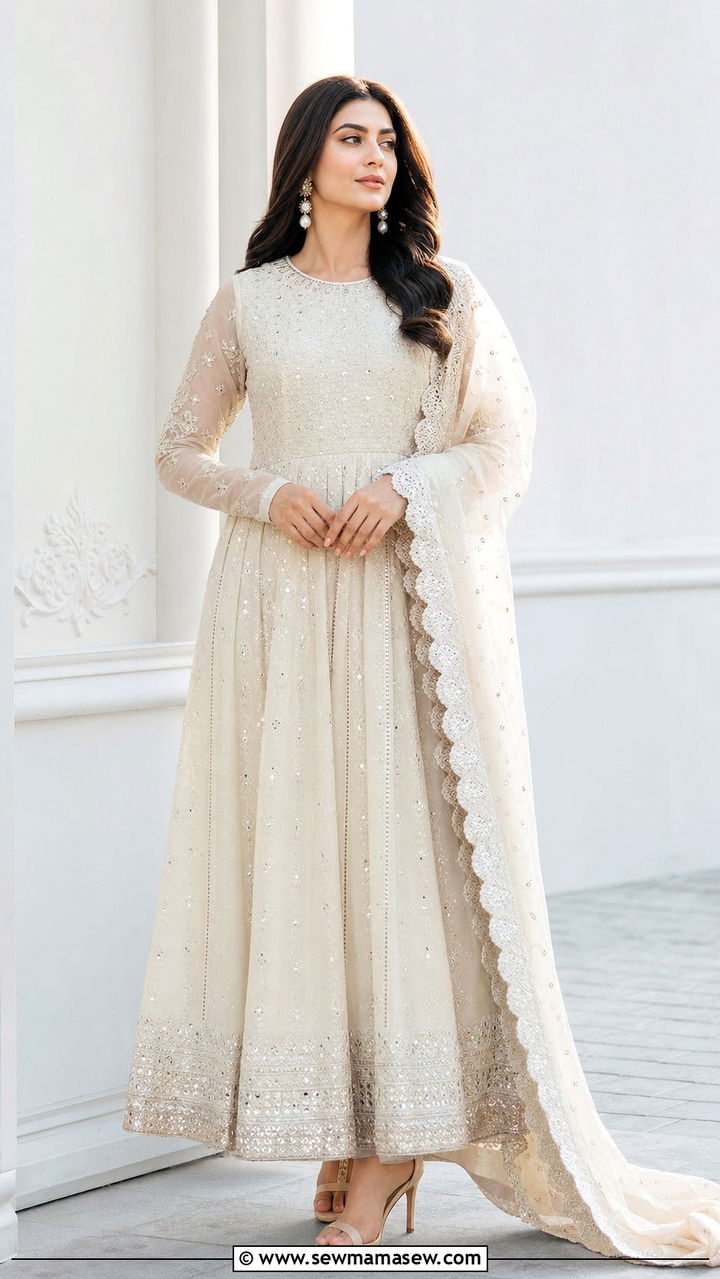 Floor Length Anarkali With Sheer Dupatta - 25 Eid outfit ideas Indian