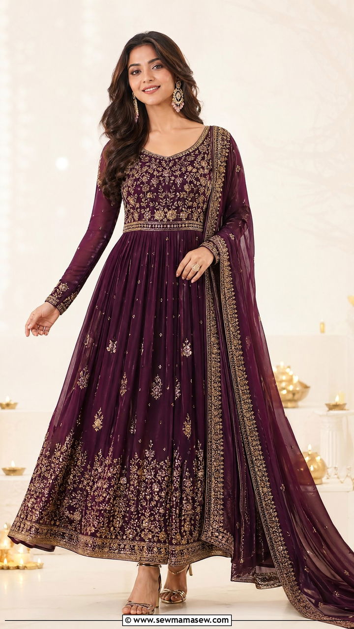 Floor length Anarkali suit with metallic heels - 35 Diwali party outfit ideas