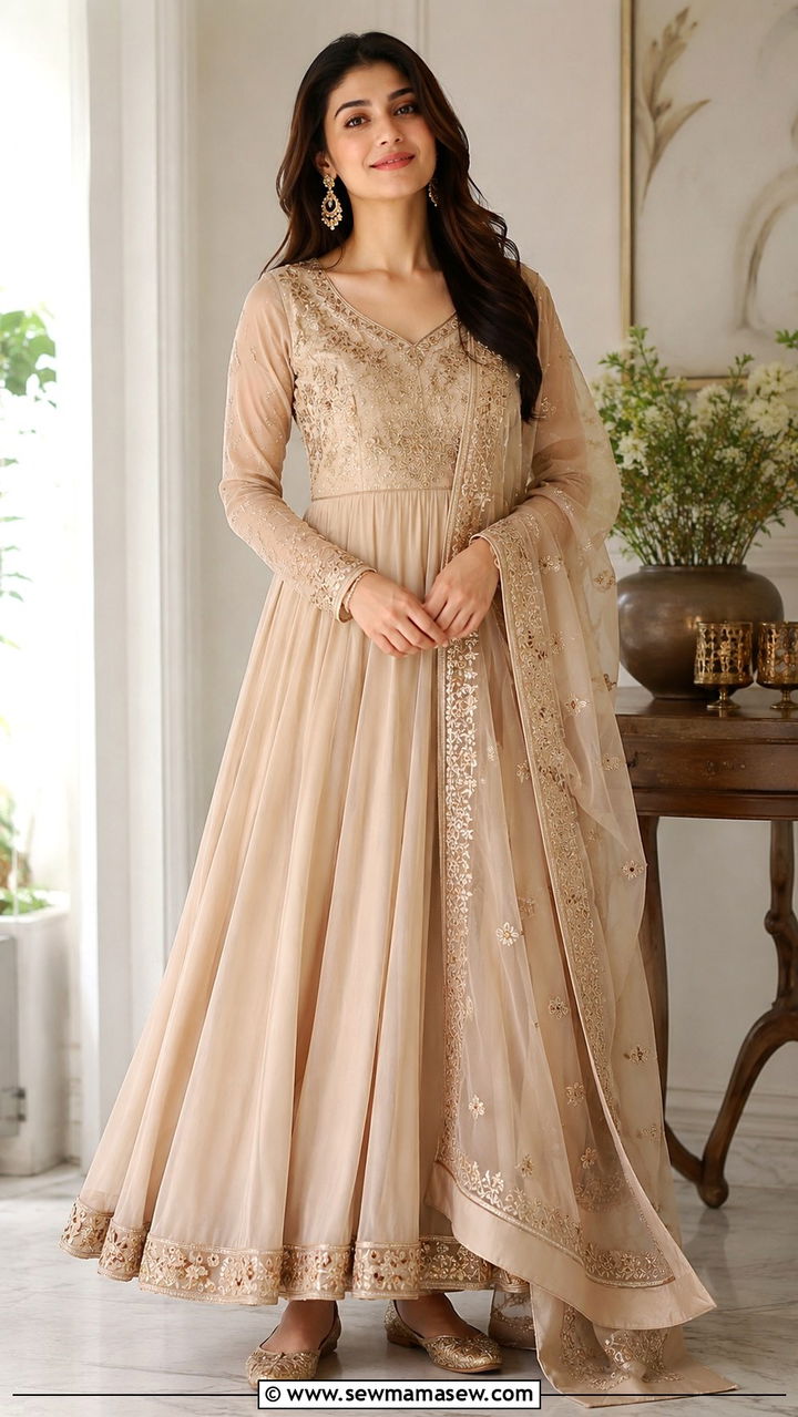Floor length Anarkali with juttis - 20 Modest outfit ideas for India