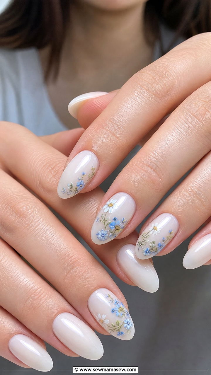 Floral Accent Gel Nails - 50 gel polish
