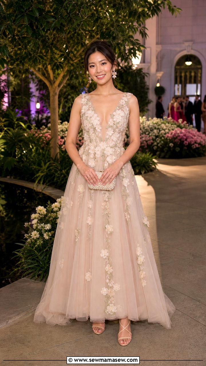 Floral Applique Tulle Ball Gown - 40 Gala outfit ideas