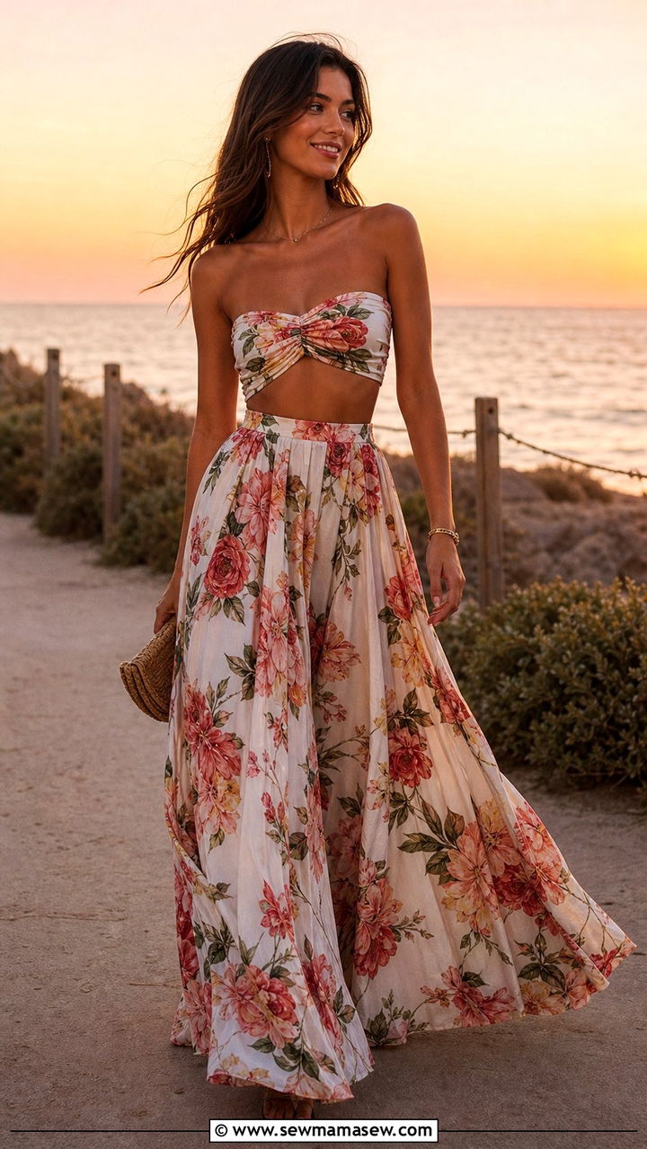 Floral Bandeau Top and Maxi Skirt Set - 25 Coord set outfit ideas floral summer