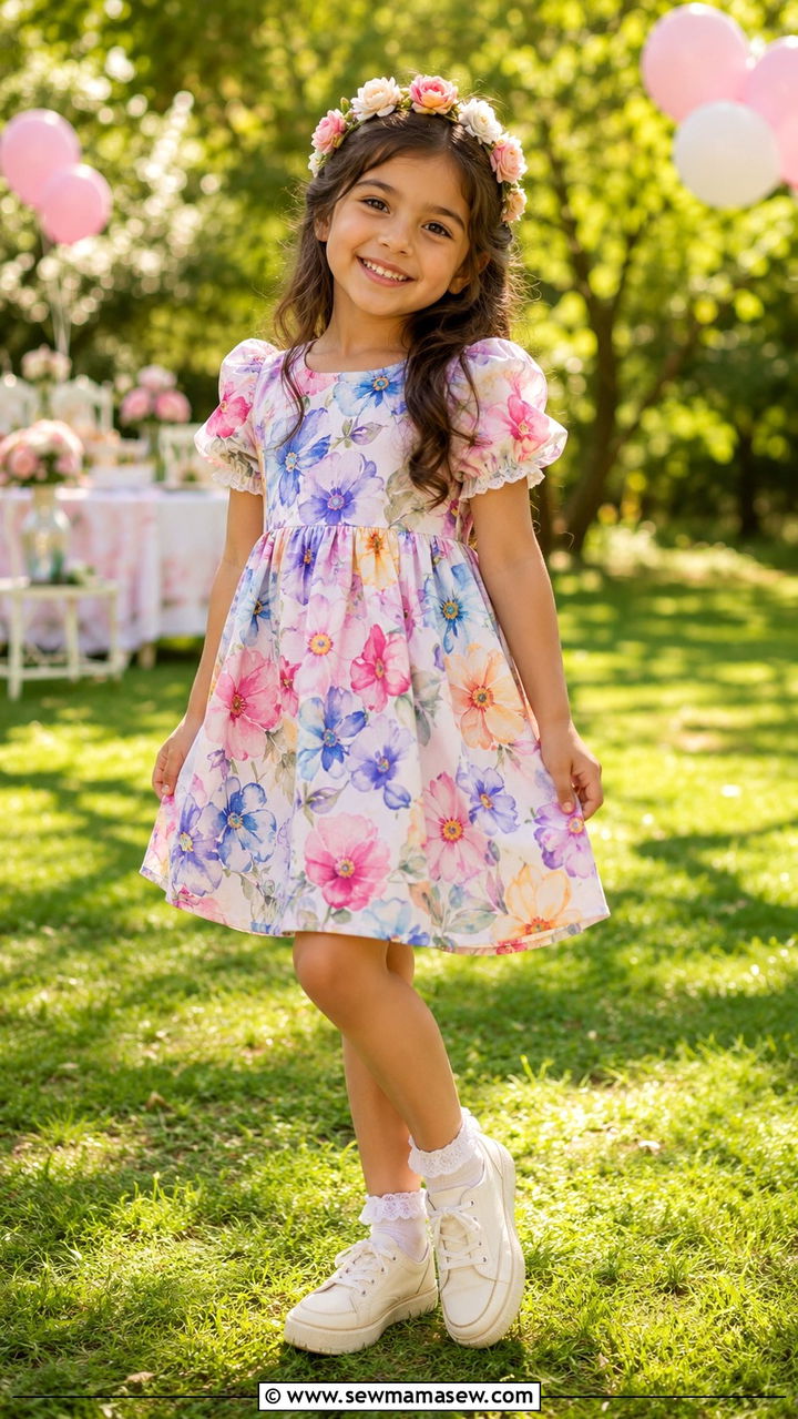Floral Birthday Dress with Headband for Girls - 30 Kids birthday outfit ideas