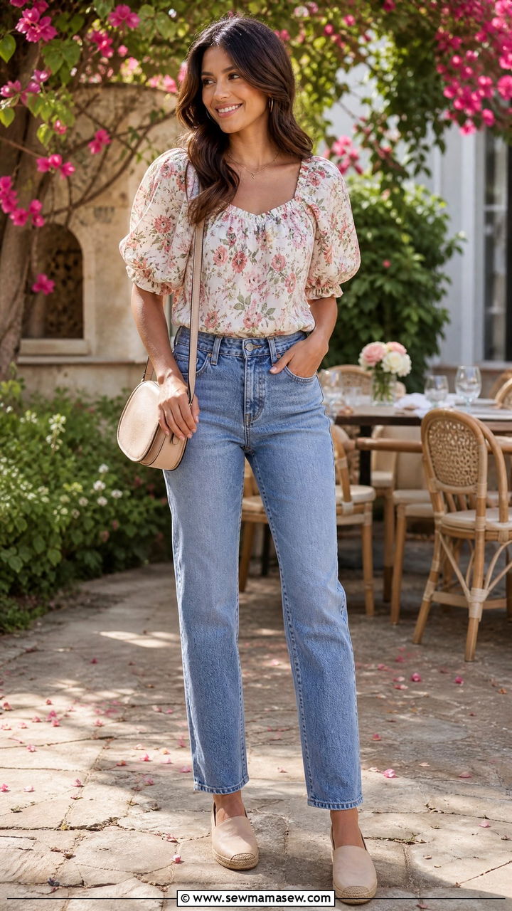 Floral Blouse Jeans Brunch Outfit - 25 Brunch outfit ideas pinterest