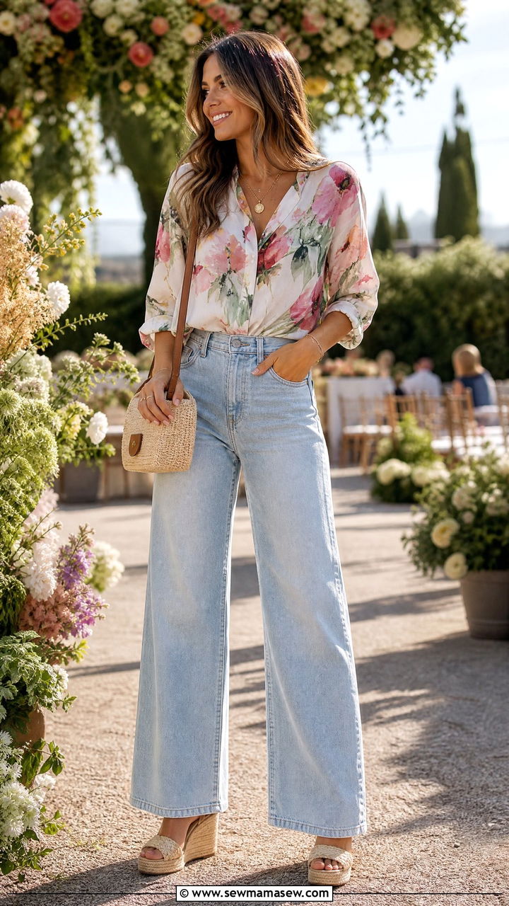 Floral Blouse With Wide Leg Jeans Wedding - 25 How to style wide leg jeans for a wedding