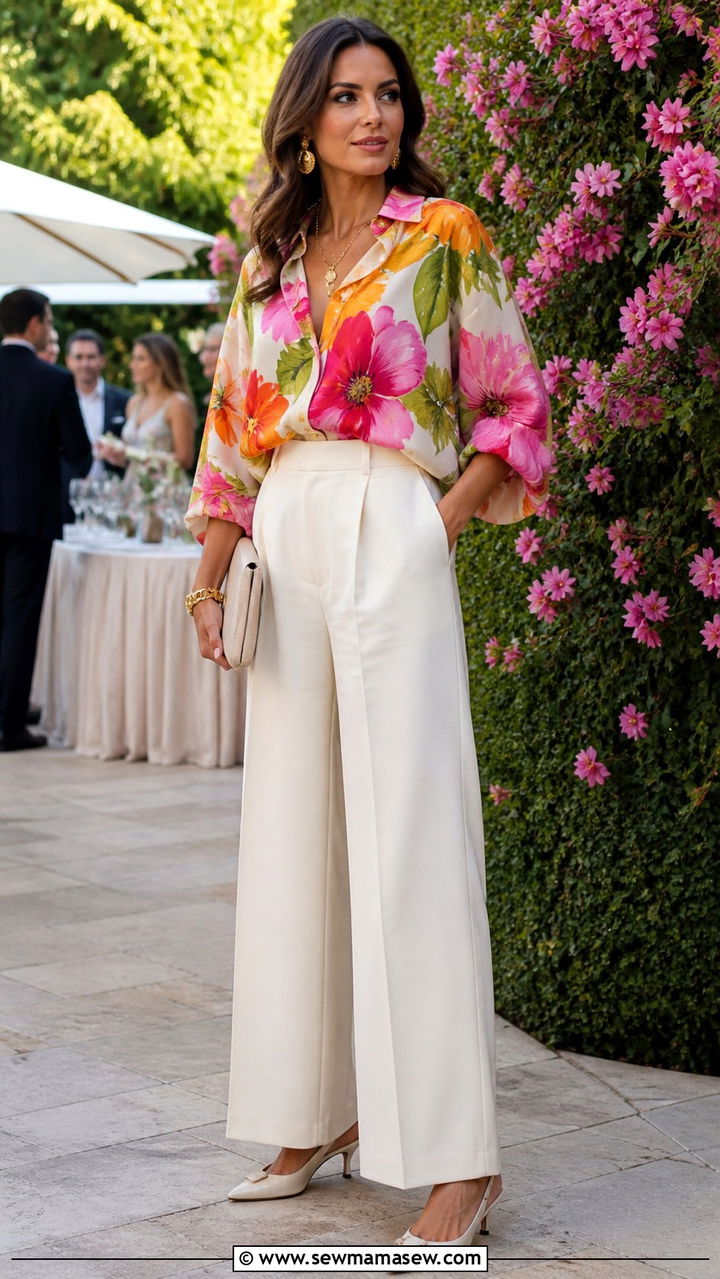 Floral Blouse With Wide Leg Trousers - 30 spring trendy outfit ideas