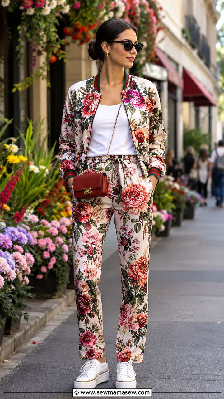 Floral Bomber Jacket Three Piece Set - 30 Three piece set outfit ideas