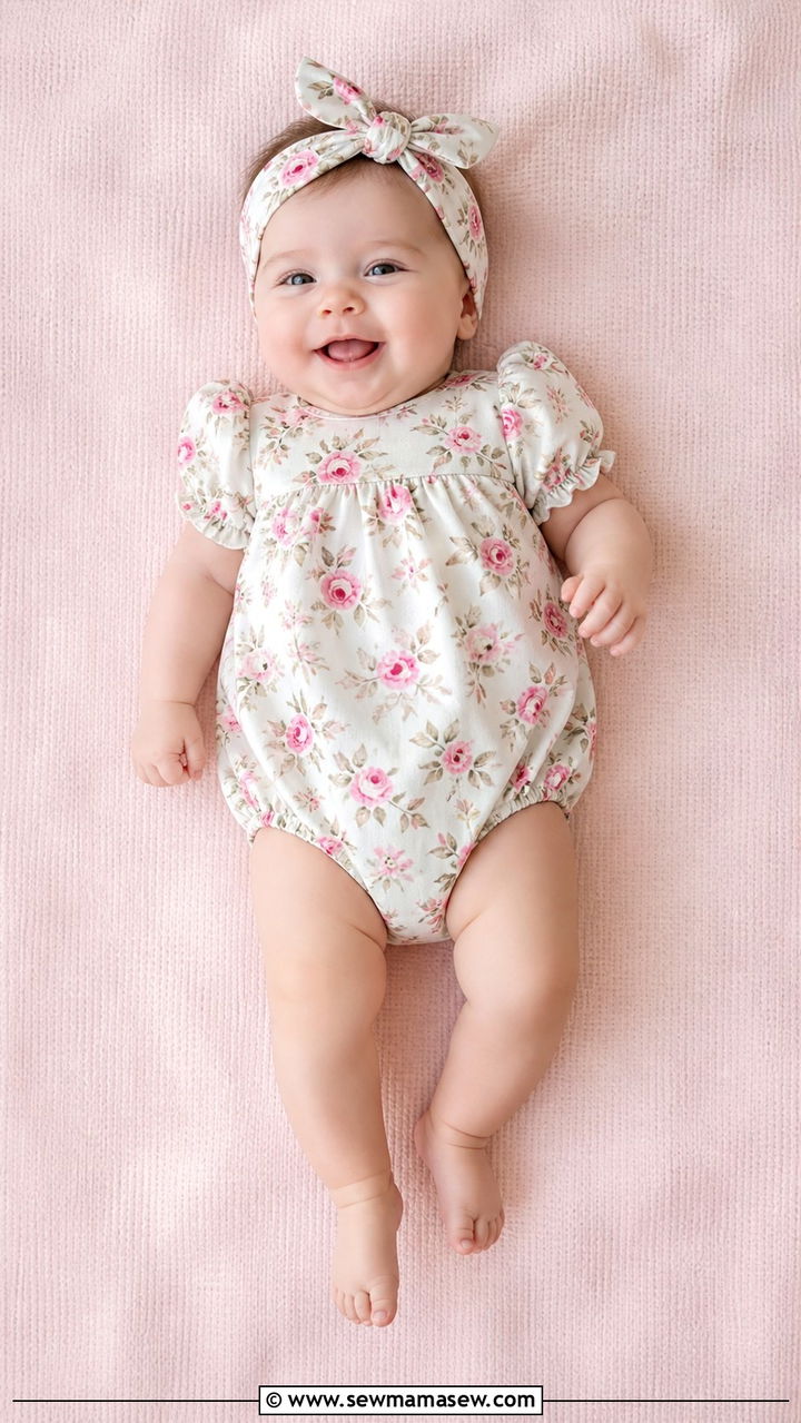 Floral Bubble Romper with Matching Headband - 20 6 month photo outfit ideas