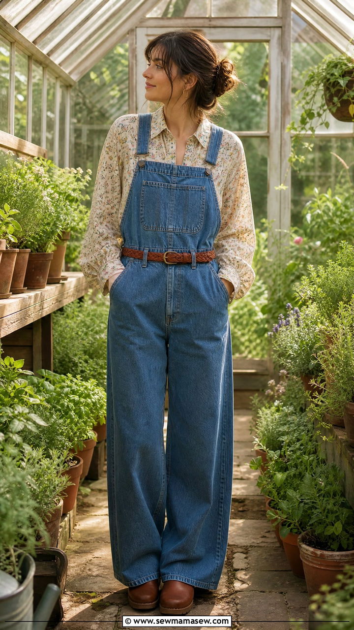 Floral Button Down Shirt with Wide Leg Overalls - 30 Cottagecore spring outfits