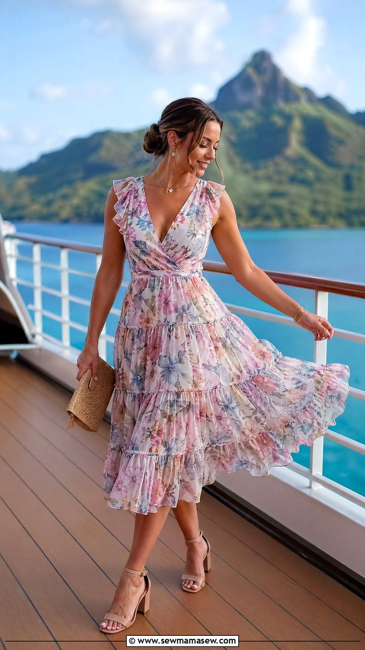Floral Chiffon Dress for Disney Cruise Tropical Dinner - 35 Disney cruise outfit ideas
