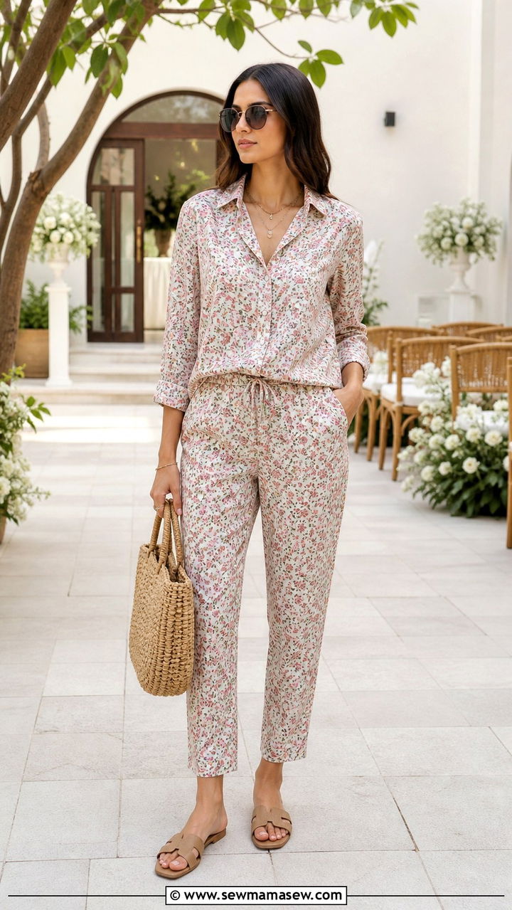 Floral Co Ord Set With Layered Necklaces - 40 Destination wedding guest outfits