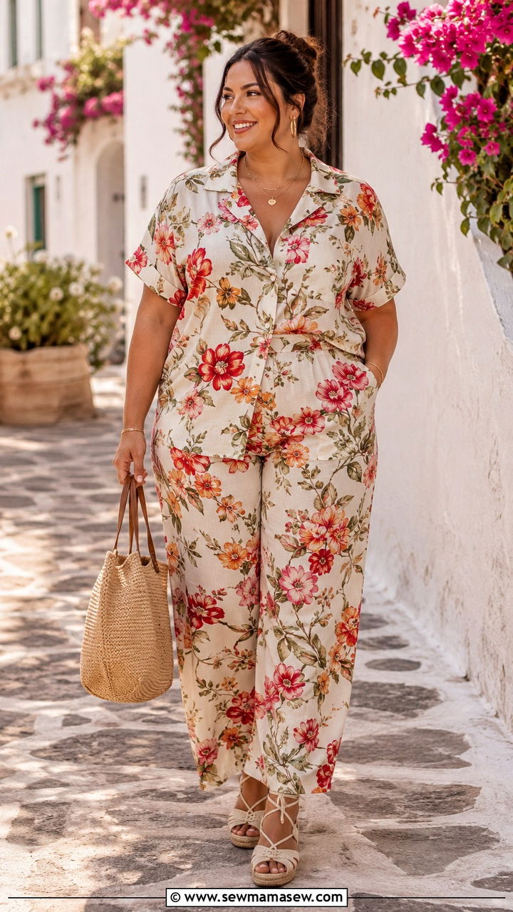 Floral Co Ord Set with Minimal Accessories and Espadrilles - 30 plus size brunch outfit ideas
