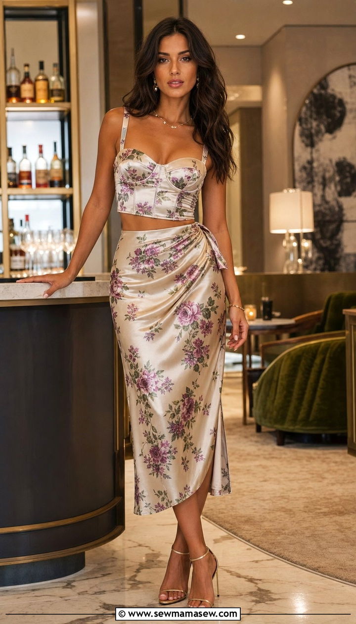 Floral Corset Top and Midi Skirt Set - 25 Coord set outfit ideas floral summer