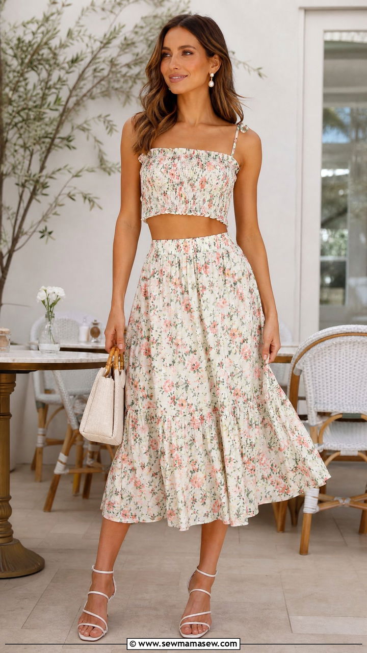 Floral Crop Top And Midi Skirt Co Ord - 25 Brunch outfit ideas with co-ord set