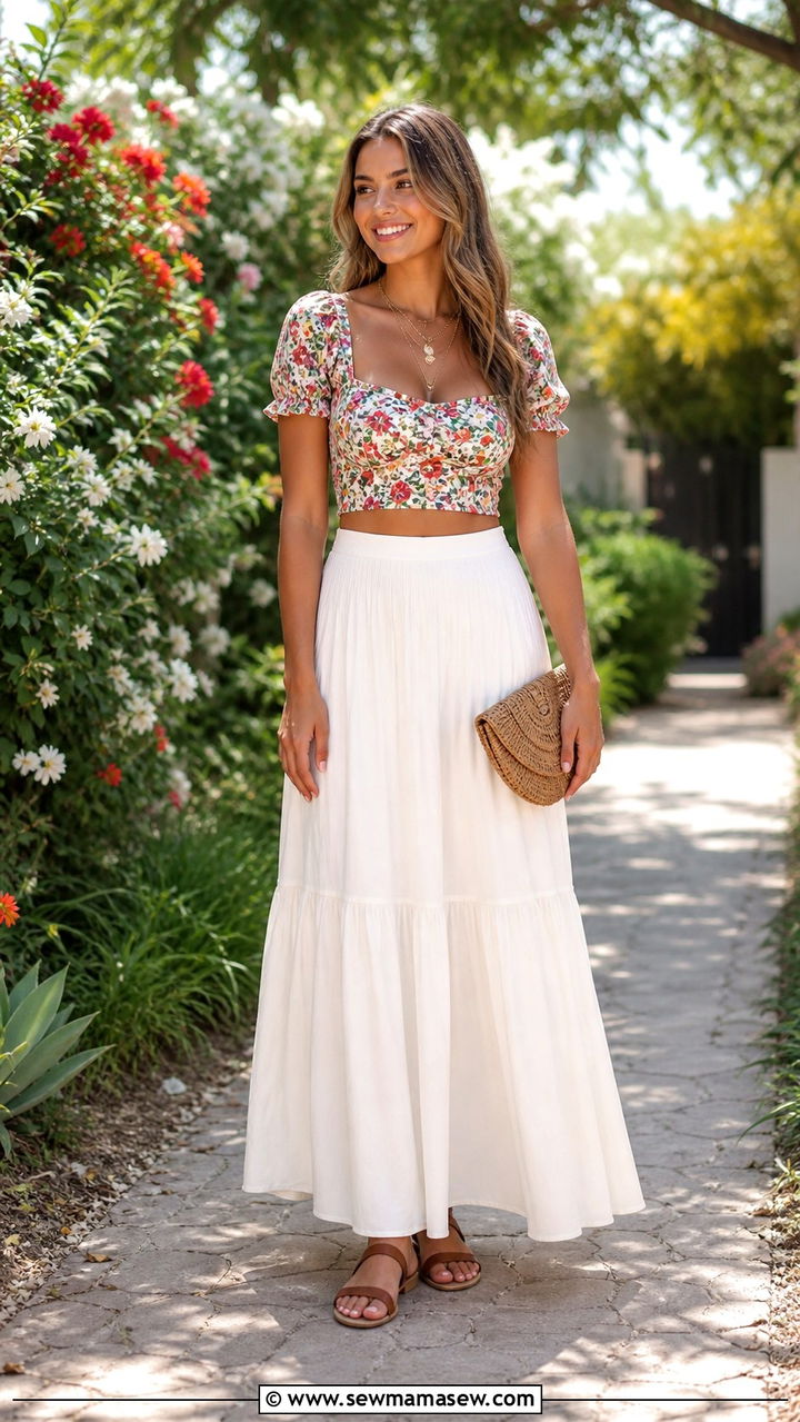 Floral Crop Top with High Waisted Maxi Skirt - 40 Spring garden party outfits