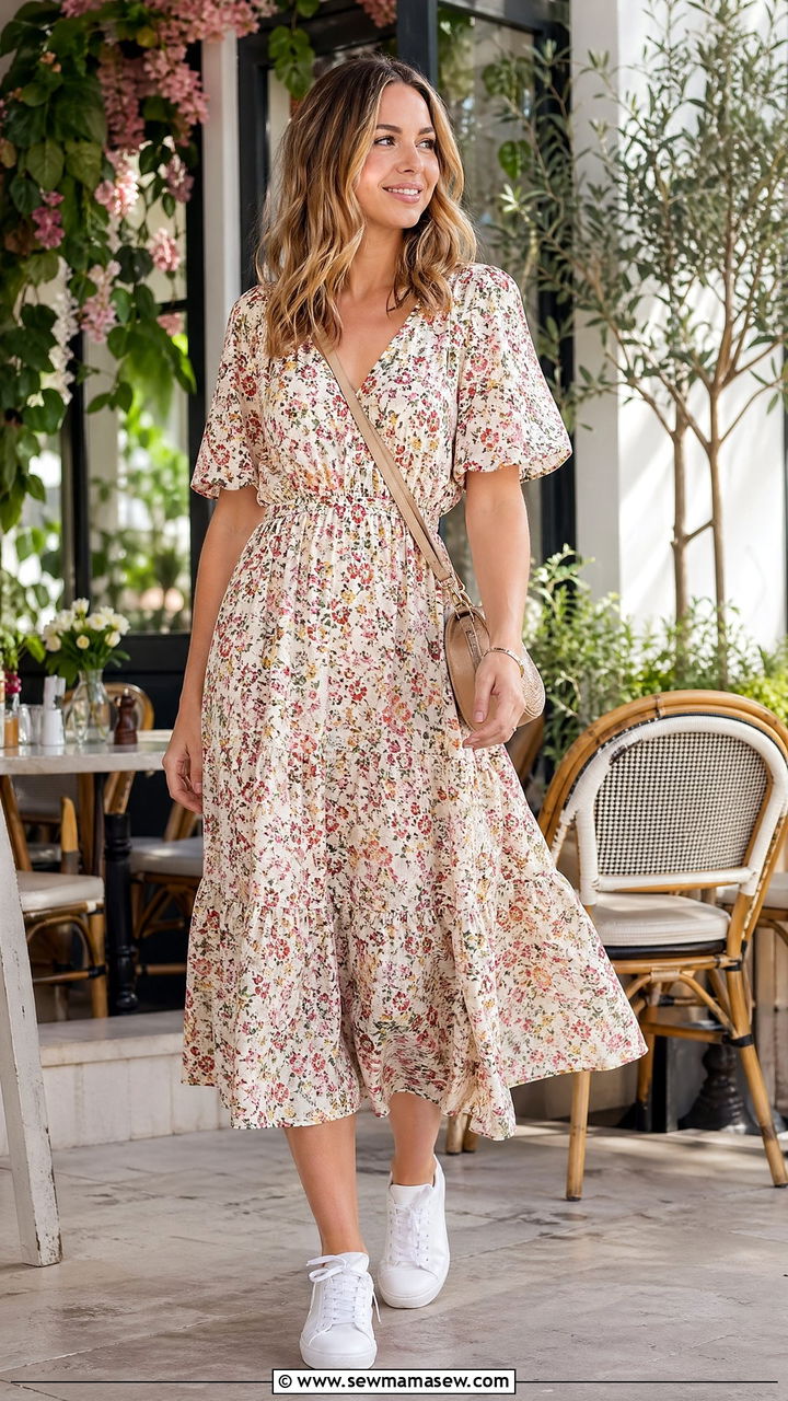 Floral Dress With White Sneakers Outfit - 35 everyday outfit ideas for women