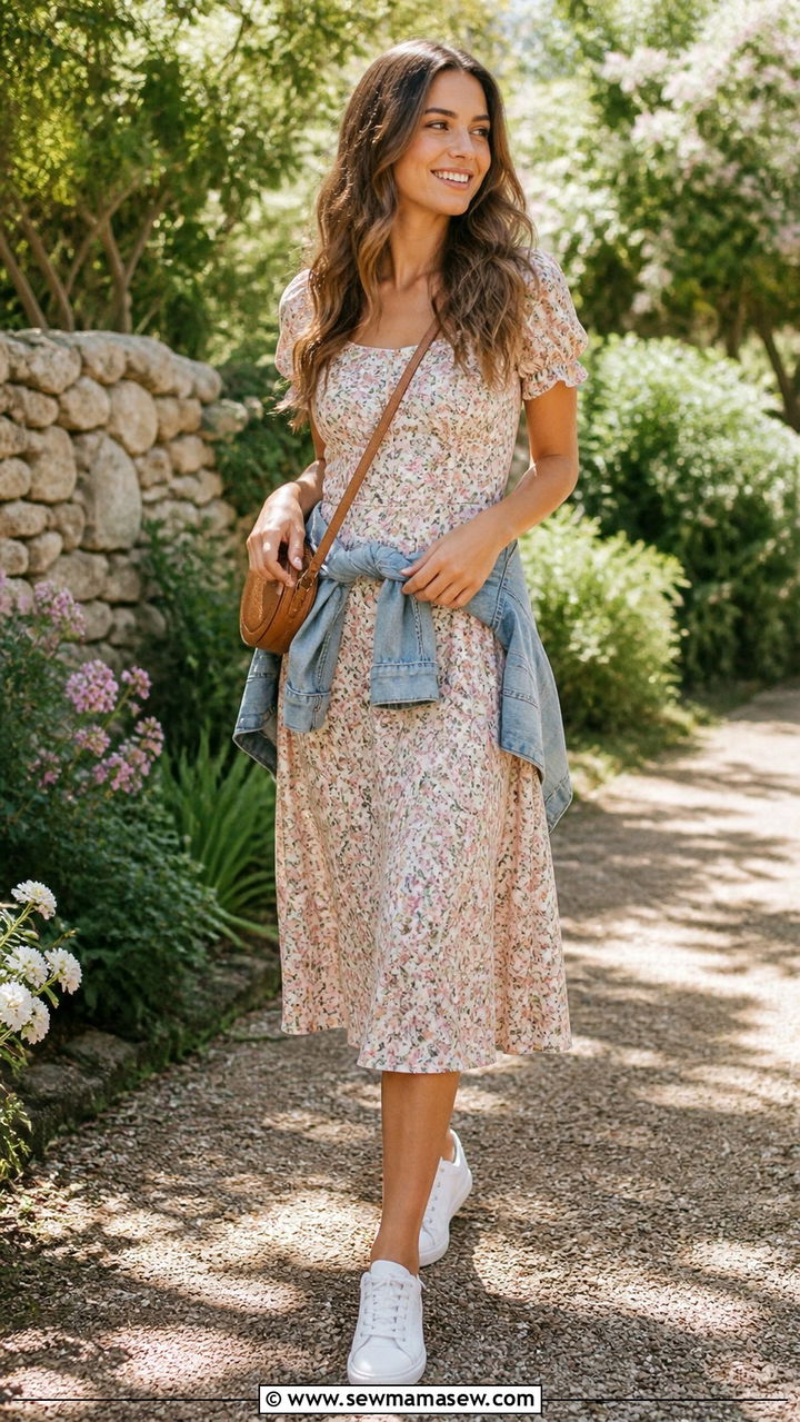 Floral Dress and White Sneakers Casual Outfit - 40 casual outfits