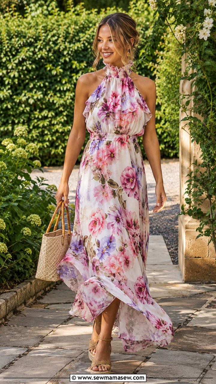 Floral Halter Neck Dress Wedding Guest - 25 Wedding guest outfit ideas halter neck dress