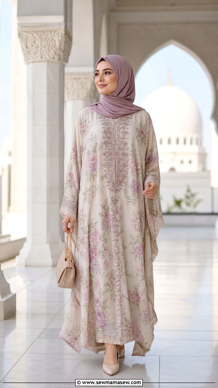 Floral Kaftan With Matching Hijab - 20 Modest outfit ideas for mosque