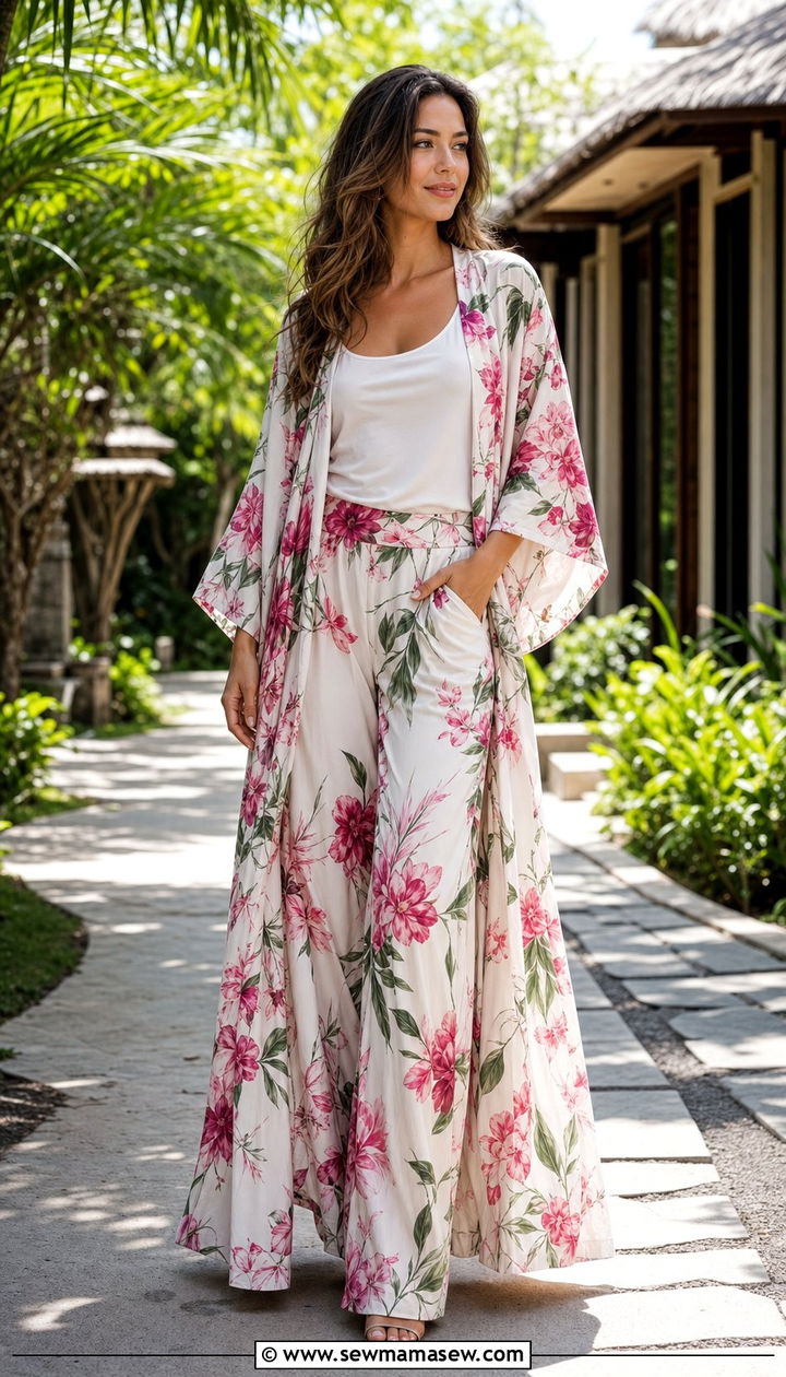 Floral Kimono and Pants Set - 25 Coord set outfit ideas floral summer