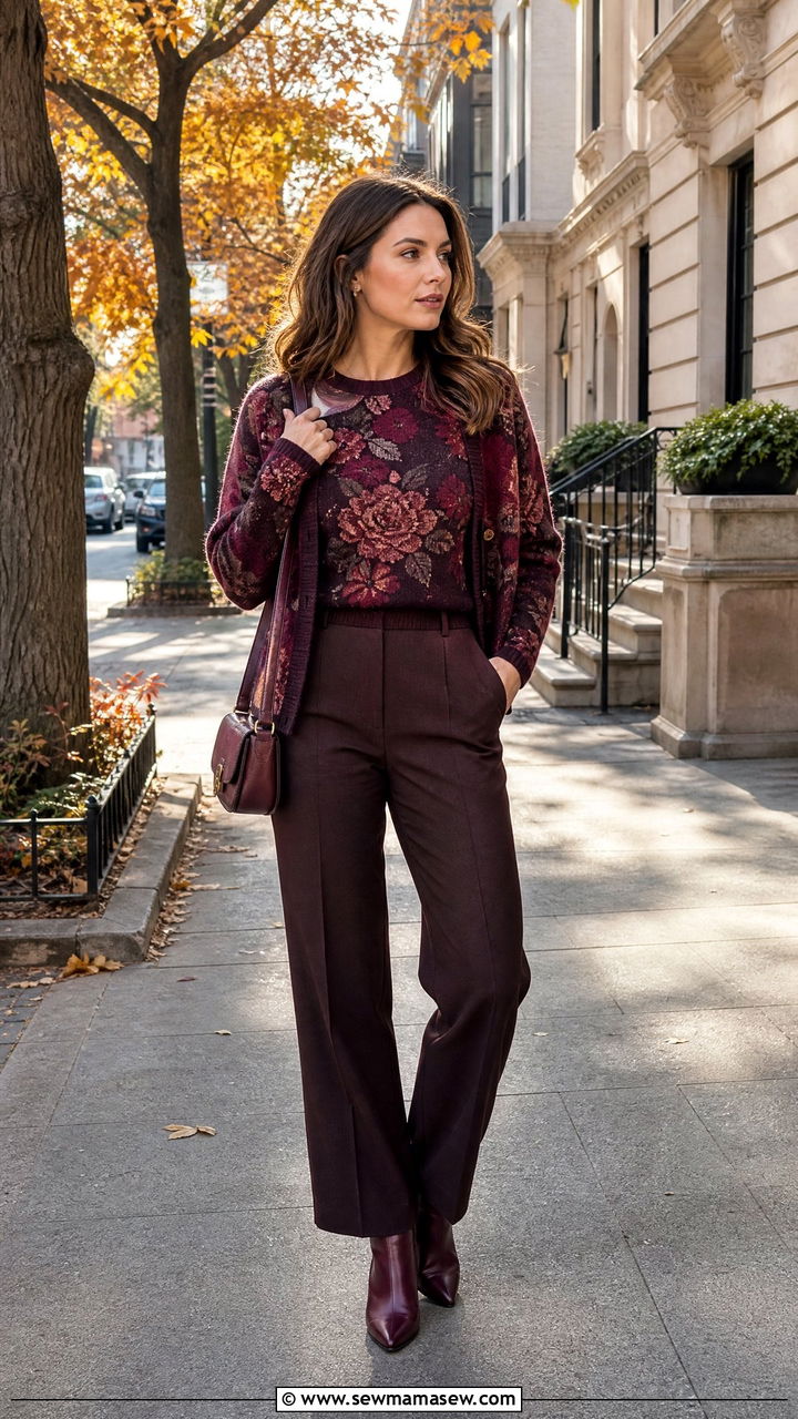 Floral Knit Sweater and Cardigan Set - 25 Matching set outfit ideas floral