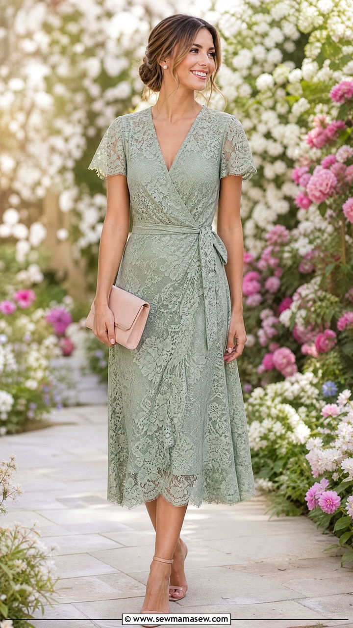 Floral Lace Dress With Nude Heels For Wedding Guest - 25 lace outfits to copy