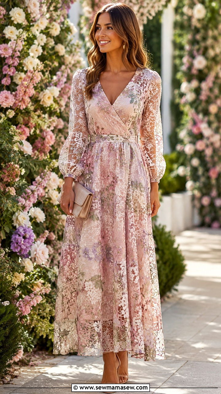 Floral Lace Maxi Dress For Spring Wedding - 20 Wedding guest outfit ideas lace dress 2026