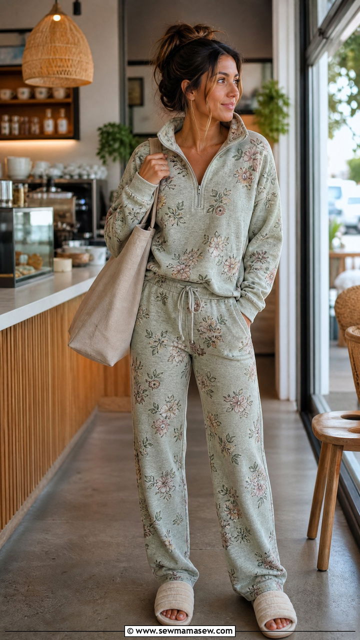 Floral Lounge Top and Drawstring Pants Set - 25 Matching set outfit ideas floral