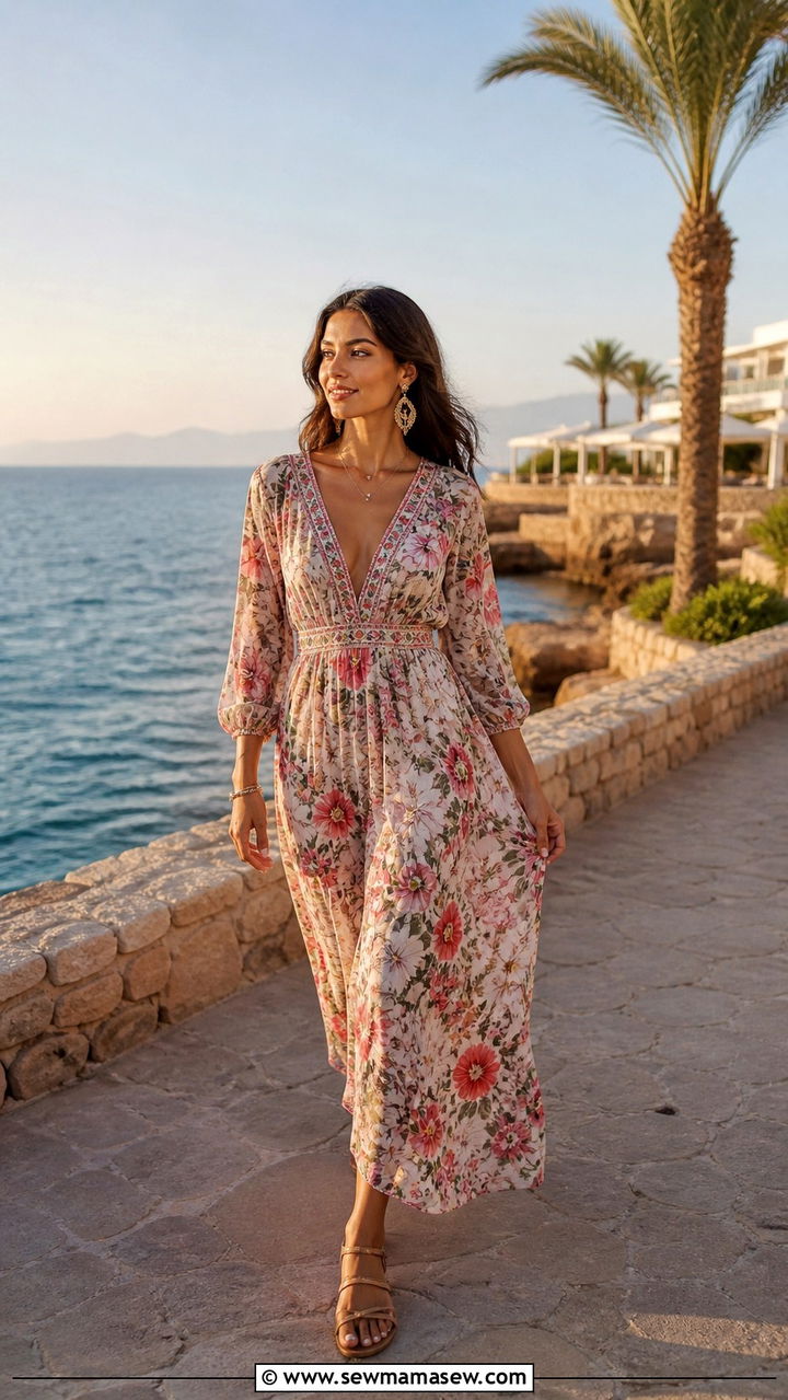 Floral Maxi Dress And Flat Sandals Outfit - 40 Sharm El Sheikh outfit ideas