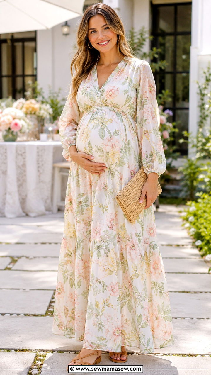 Floral Maxi Dress Baby Shower - 30 chic baby shower outfits for women