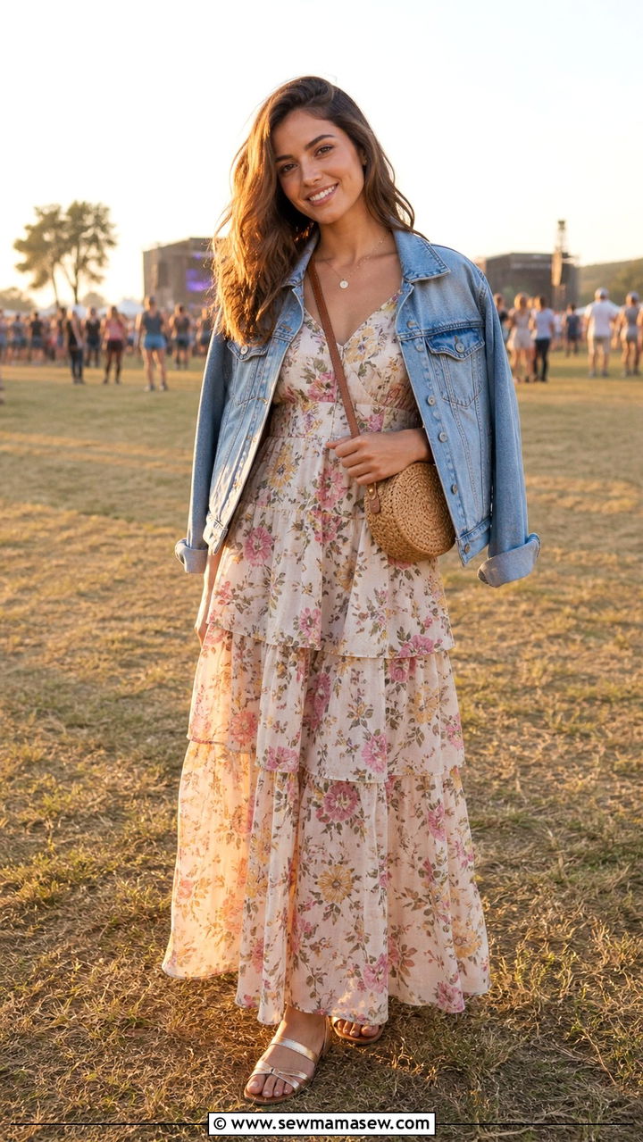 Floral Maxi Dress Concert Outfit - 40 Summer concert outfit ideas