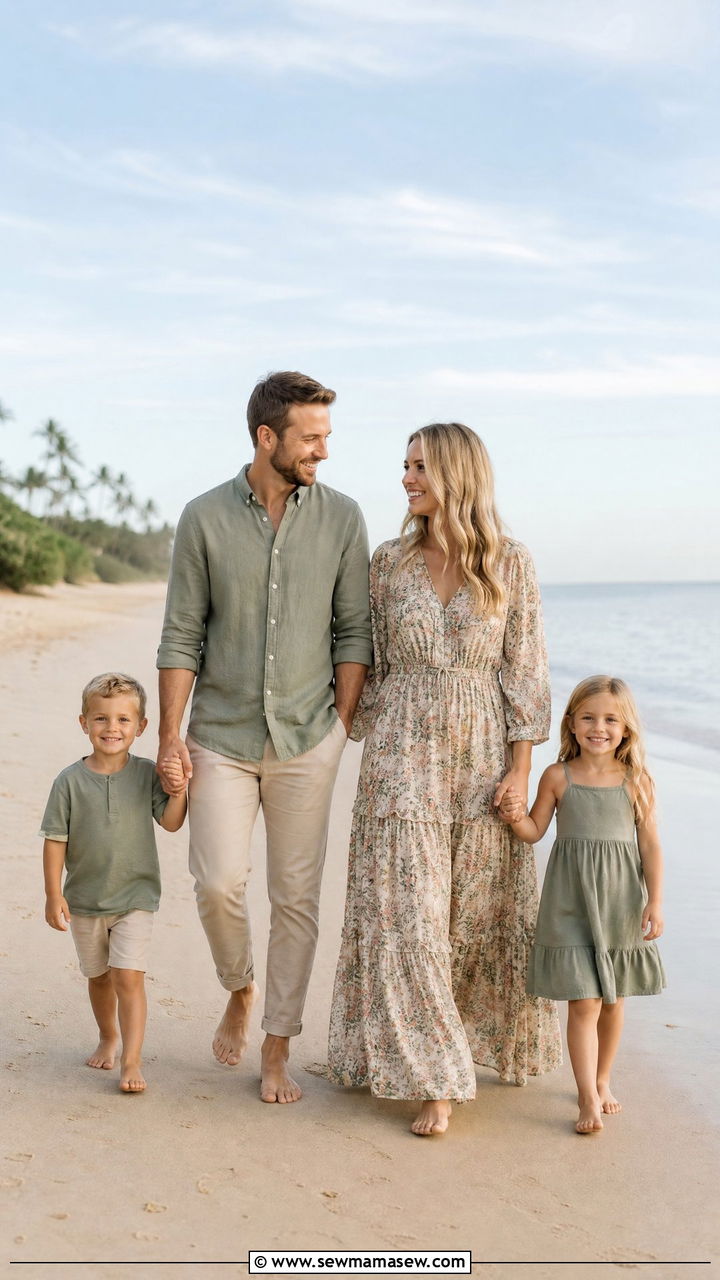 Floral Maxi Dress Family Beach Outfit - 30 Family beach photo outfit ideas