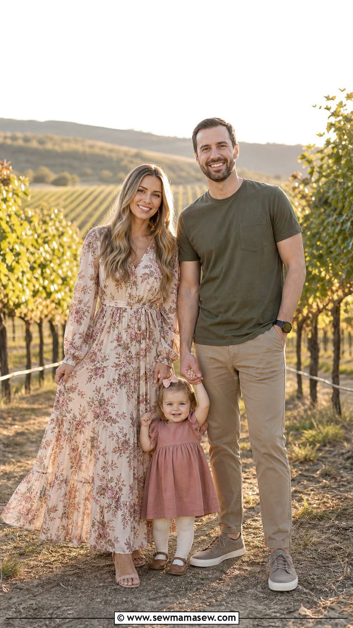 Floral Maxi Dress Family Outfit With Toddler Matching Accent - 25 Family photo outfit ideas with toddler