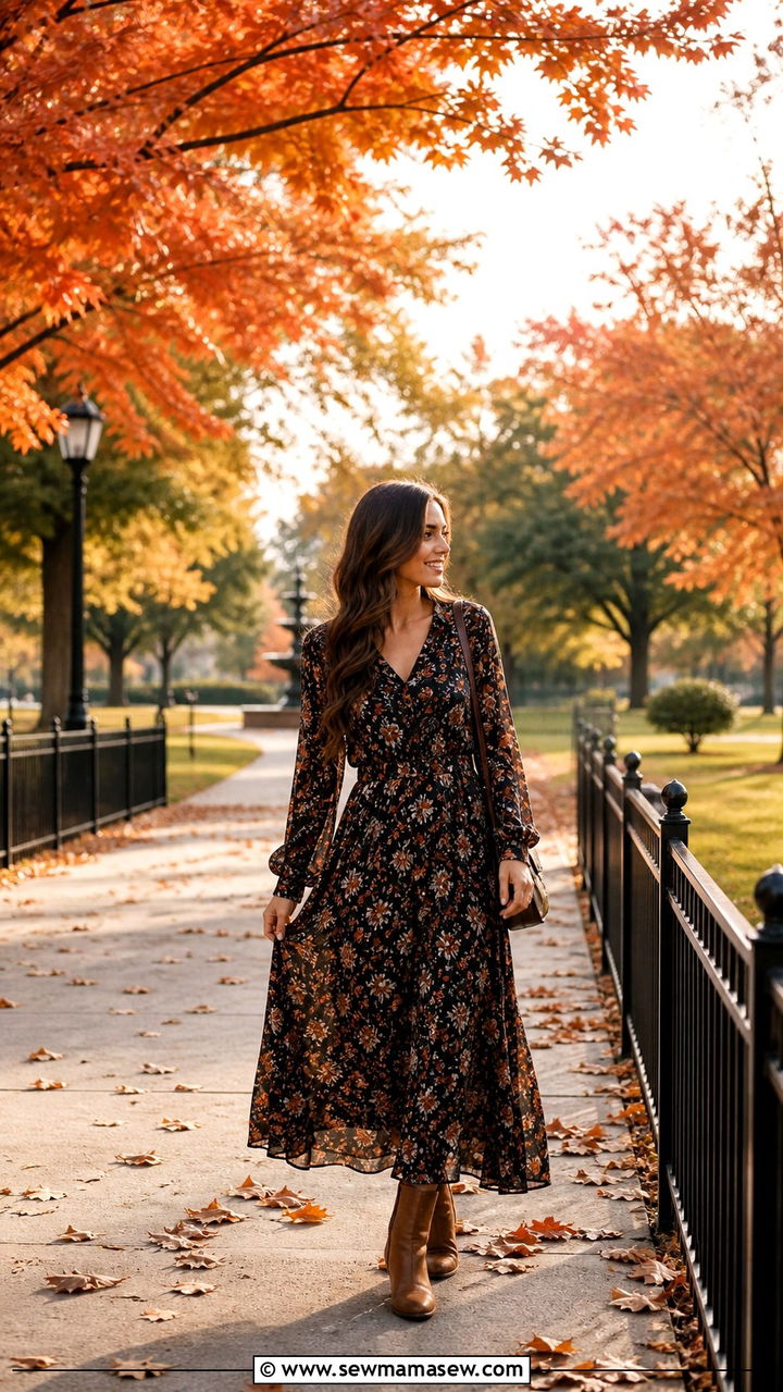 Floral Maxi Dress Outfit With Ankle Boots For Fall - 40 maxi dress outfit ideas