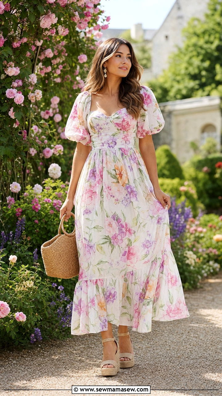 Floral Maxi Dress With Espadrille Wedges Spring Outfit - 25 spring outfit ideas inspo