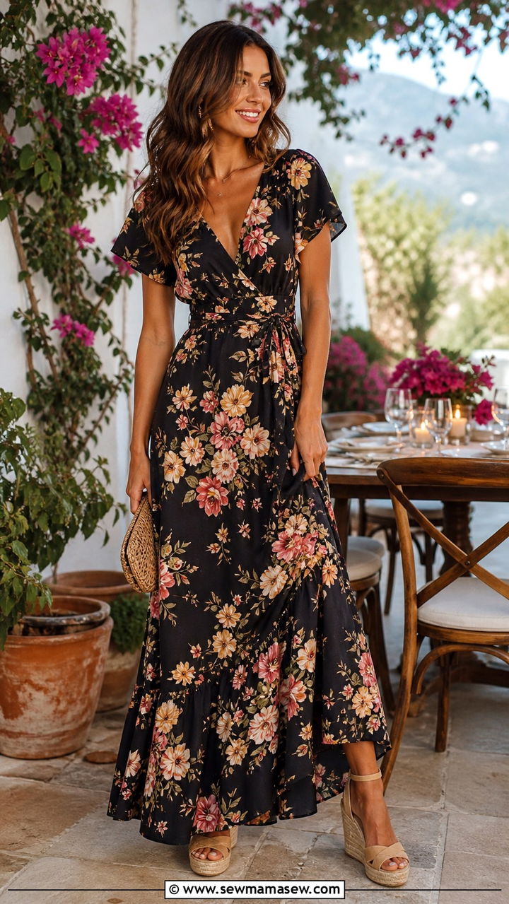 Floral Maxi Dress With Espadrille Wedges - 40 Girls night out outfits