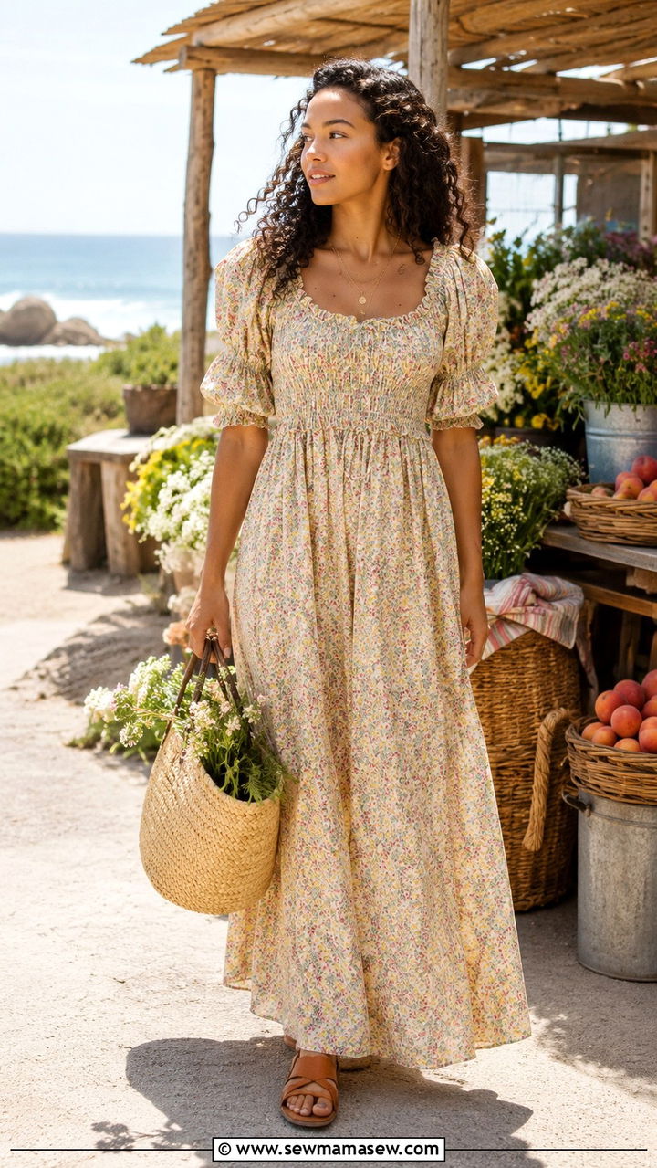 Floral Maxi Dress With Flat Sandals - 20 Boho outfit ideas Dôen style