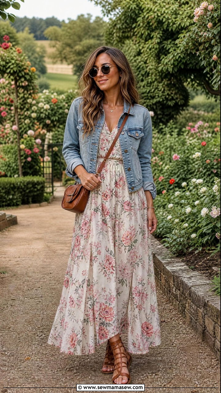 Floral Maxi Dress With Gladiator Sandals - 30 Maxi dress outfit ideas with sandals