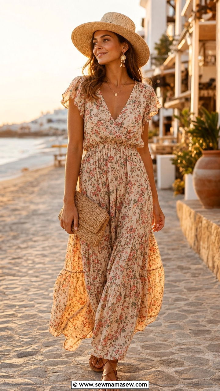 Floral Maxi Dress With Strappy Sandals Outfit - 25 summer outfits 2026 women classy