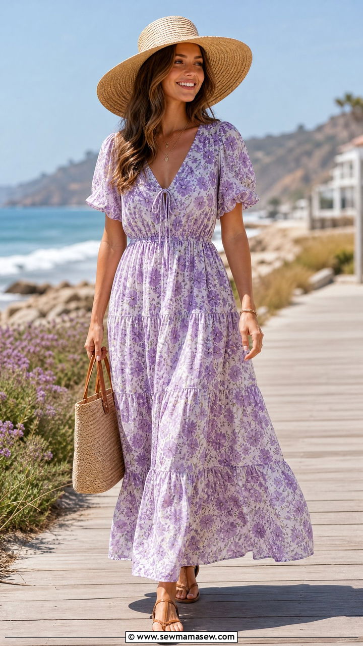 Floral Maxi Dress With Straw Hat - 30 Sunny day outfit ideas