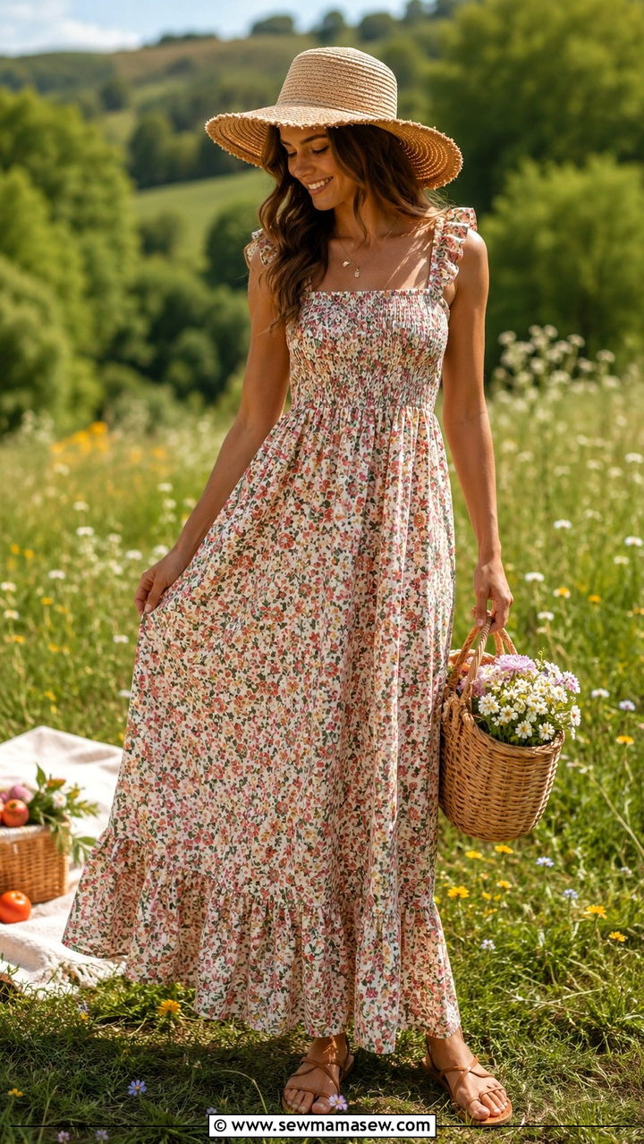 Floral Maxi Dress With Straw Hat - 30 How to style a maxi dress in spring