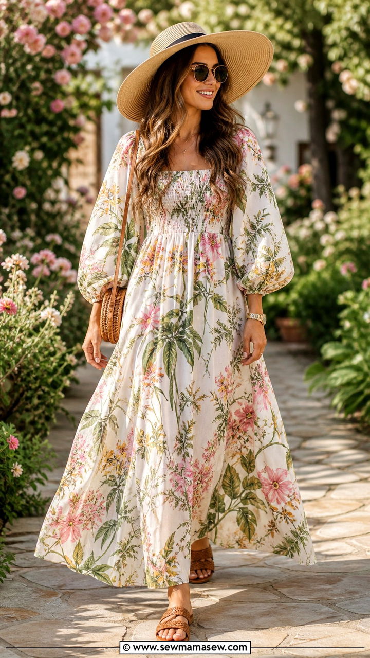 Floral Maxi Dress With Woven Slide Sandals - 40 Cute spring outfits