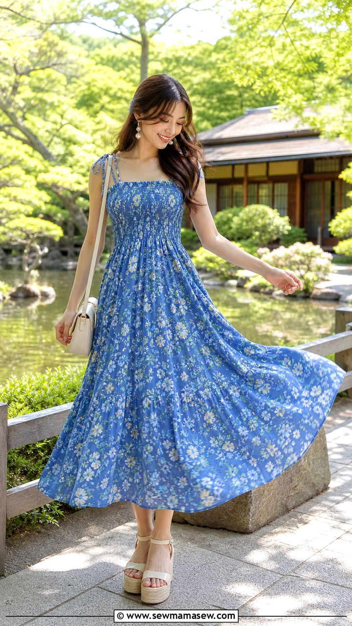 Floral Maxi Dress and Platform Sandals Outfit - 40 Summer Japan outfit ideas