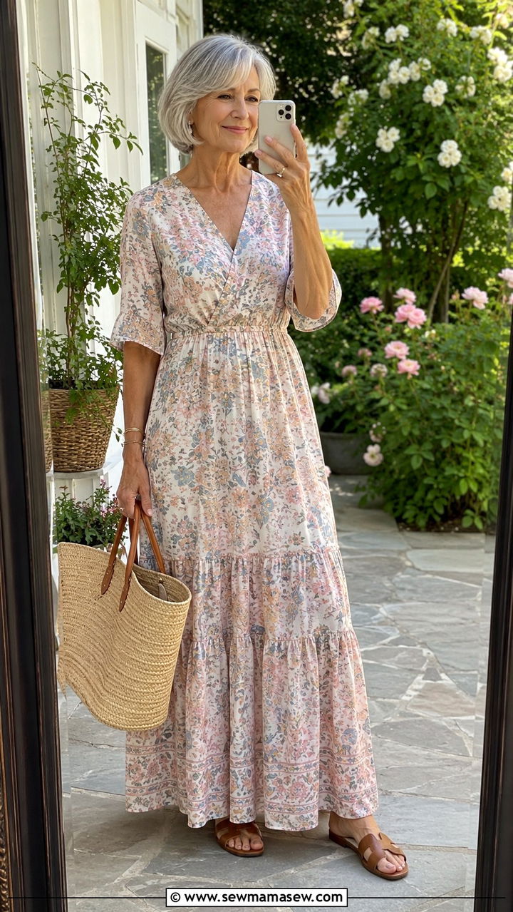 Floral Maxi Dress for Women Over 60 - 30 Picnic outfits for women over 60